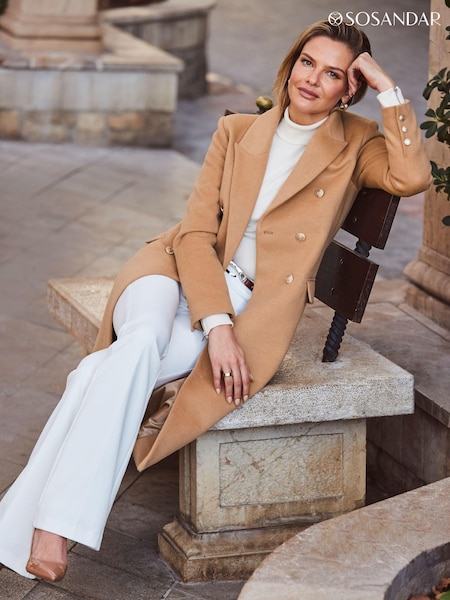 Sosandar Natural Double Breasted Longline Formal Coat (N78661) | £135