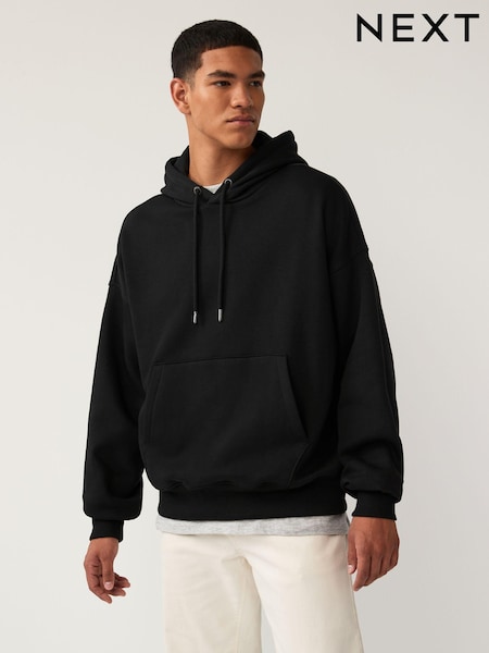 Black Oversized Cotton Rich Jersey Fabric Hoodie (N78876) | £32