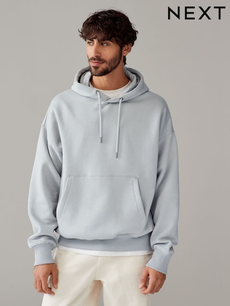 Ice Grey Oversized Cotton Rich Jersey Fabric Hoodie (N78886) | £32