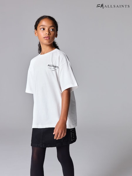 smALLSAINTS White/Stud Oversized Girls Underground Crew T-Shirt (N78918) | £24 - £28