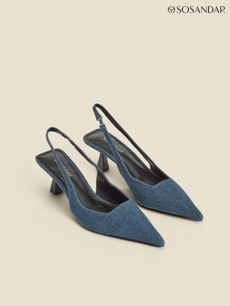 Sosandar Blue Denim Kitten Heel Slingback Shoes (N79054) | £59