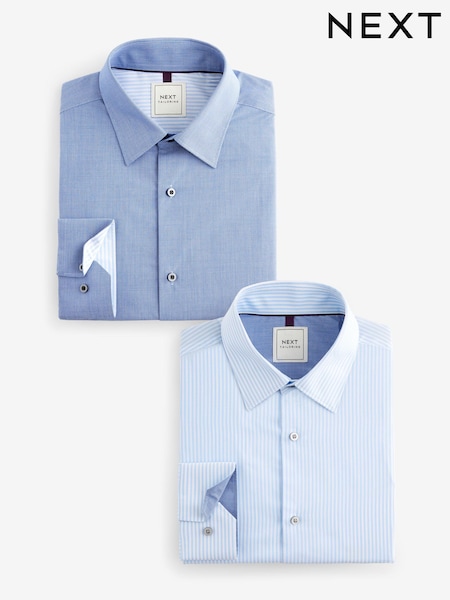 Blue/Blue Stripe Regular Fit Regular Fit Single Cuff Easy Care Smart Shirts 2 Pack (N79338) | £42