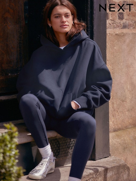 Blue Navy Oversized Relaxed Fit Heavyweight Brushed Longline Hoodie Sweatshirt (N79544) | £15