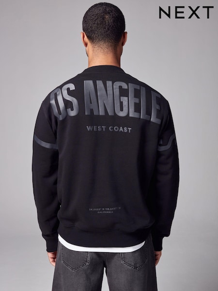 Black Cotton Rich Crew Graphic Sweatshirt (N79576) | £34