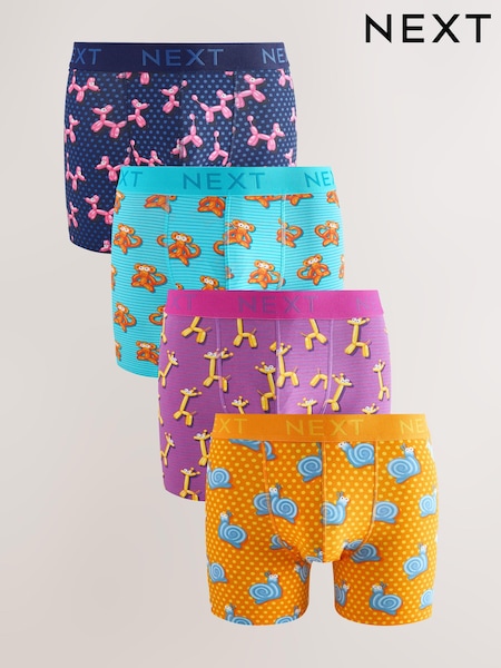 Bright Orange/Pink/Blue Balloon Animal Print 4 pack Rich Trunks Boxers (N79786) | £24