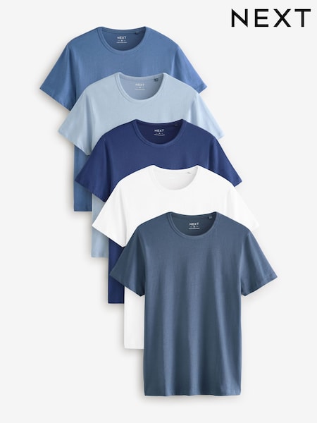 Mixed Blues Slim Fit 100% Cotton Layering T-Shirts 5 Pack (N79866) | £37