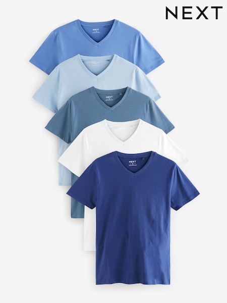 Mixed Blue's Regular Fit 100% Cotton V-Neck Layering T-Shirts 5 Pack (N79873) | £37