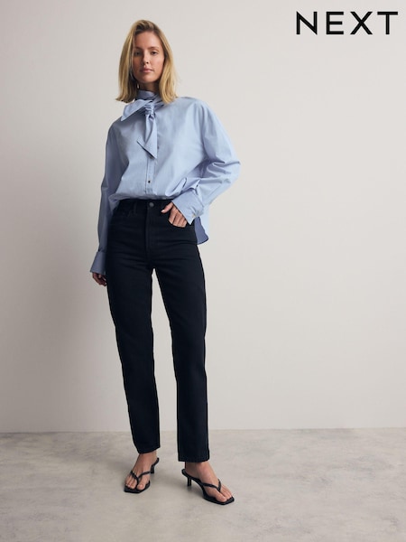 Black 100% Cotton Column Mom Jeans (N79996) | £32