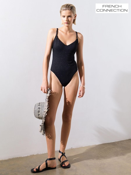 French Connection Black/Gold Tummy Control Sparkle Metallic Cupped Swimsuit (N81446) | £65