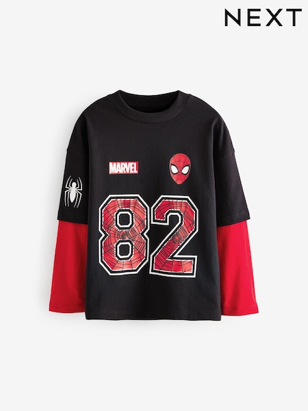 Black/Red Licensed Marvel Spiderman Skate Sleeve 100% Cotton T-Shirt (3-14yrs) (N90179) | £7.50 - £10