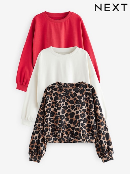 Red/White/Animal Boxy Long Sleeve 100% Cotton Sweatshirt 3 Pack (3-16yrs) (N94118) | £8 - £11