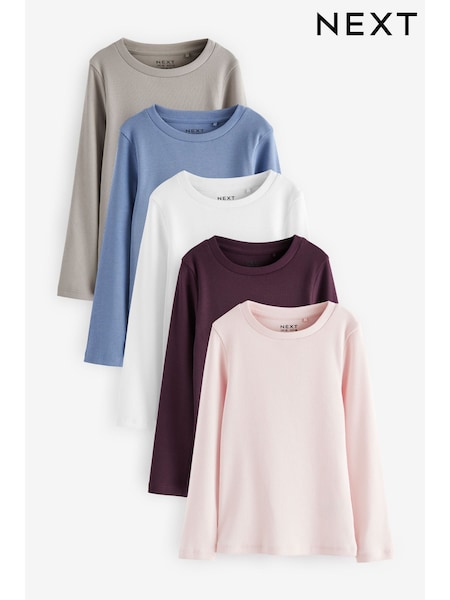 Multi 5 Pack Ribbed Long Sleeve Tops (3-16yrs) (N94129) | £23 - £29