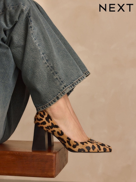 Animal Forever Comfort® Leather Point Toe Block Heel Courts (N94801) | £59