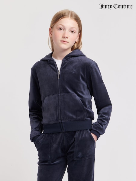 Juicy Couture Blue Pink Girls Tonal Velour Zip Up Hoodie (N94834) | £70 - £84