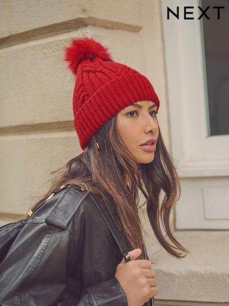 Red Cable Knit Pom Hat (N94917) | £12