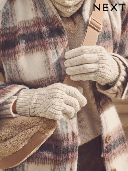 Oatmeal Sparkle Cable Gloves (N94923) | £12