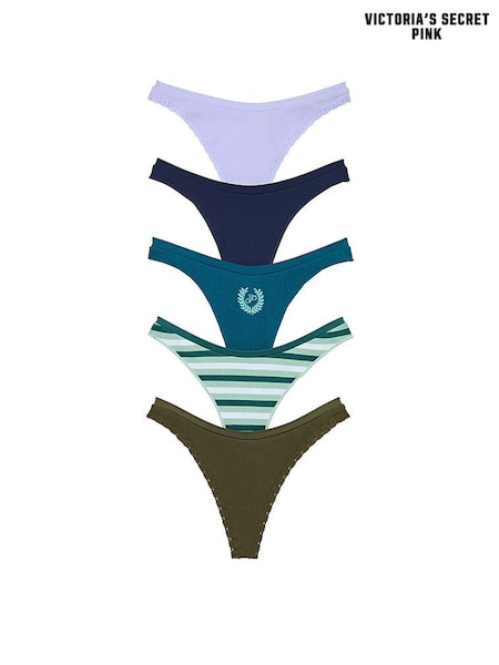Victoria's Secret PINK Purple/Blue/Stripe/Green Thong 5 Pack Knickers (N95015) | £27