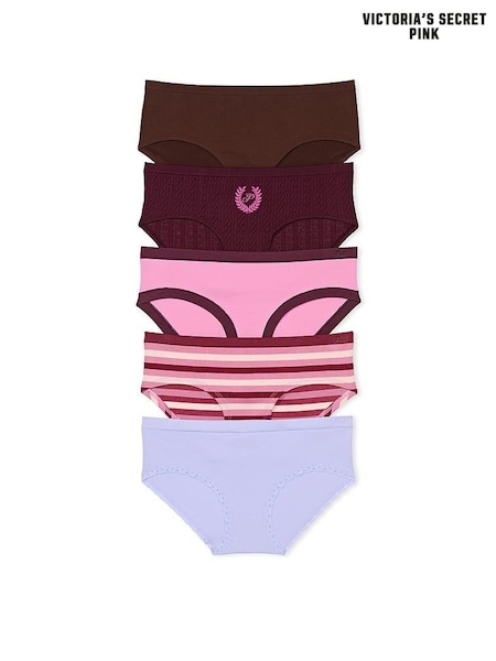 Victoria's Secret PINK Brown/Burgundy/Pink/Stripe/Purple Hipster 5 Pack Knickers (N95024) | £27