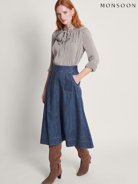 Monsoon Blue 100% Cotton Harper Denim Skirt (N95060) | £59