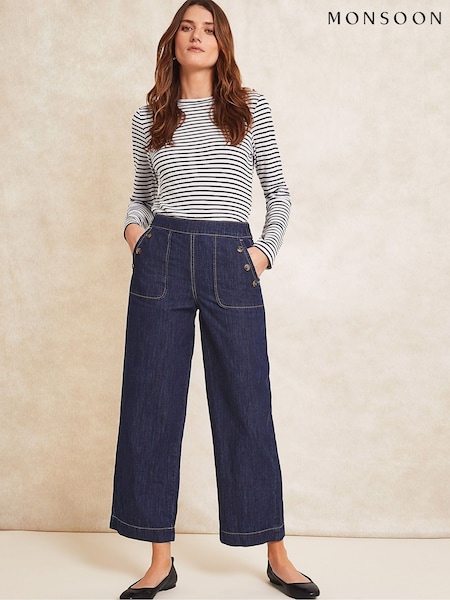 Monsoon Blue Harper Regular Length Crop 100% Cotton Jeans (N95116) | £59