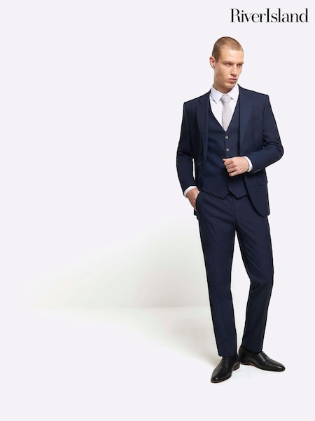 River Island Blue Plain Slim Fit Suit Waistcoat (N95192) | £40