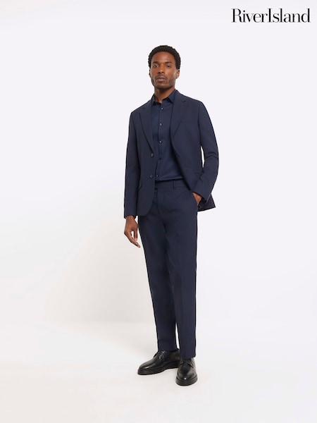 River Island Dark Blue Slim Fit Plain Suit Jacket (N95229) | £40