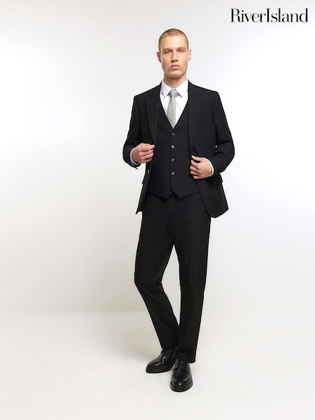 River Island Black Plain Slim Fit Suit Waistcoat (N95233) | £40