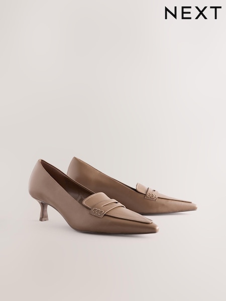 Neutral Forever Comfort® Leather Point Kitten Loafer Heels (N95242) | £49