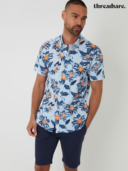Threadbare Blue Chrome Print Short Sleeve Shirt (N95429) | £24