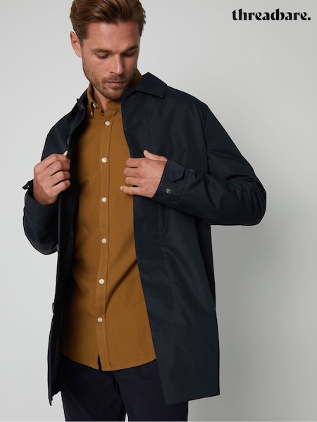 Threadbare Navy Blue Showerproof Longline Mac (N95432) | £50