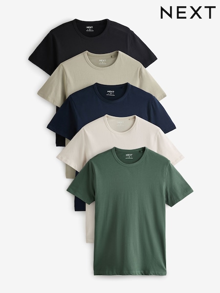 Green Slim Fit 100% Cotton Layering T-Shirts 5 Pack (N95674) | £37