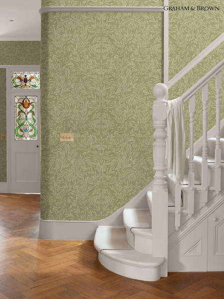 Graham & Brown Sage Salix Leaves 10M Wallpaper (N95733) | £95