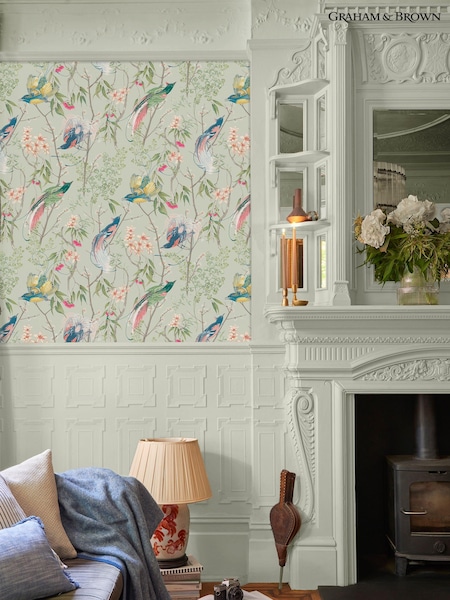 Graham & Brown Morning Sage Clavering Birds 10M Wallpaper (N95770) | £95