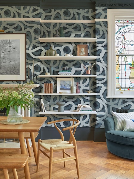 Graham & Brown Navy Ambire 10M Wallpaper (N95837) | £95