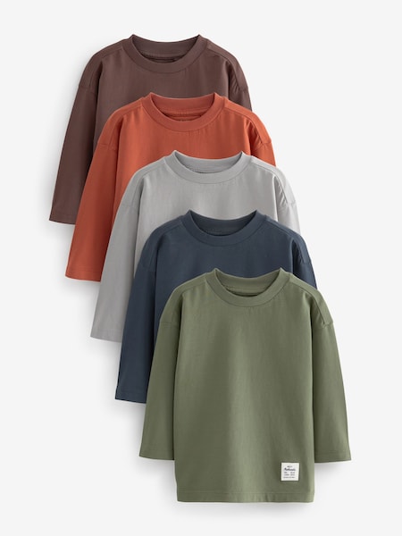 Rust Brown Plain Long Sleeve T-Shirts 5 Pack (3mths-7yrs) (N96322) | £21 - £25