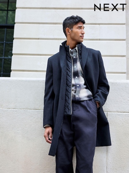 Black Mock Gilet Epsom Coat with Wool (N96494) | £119