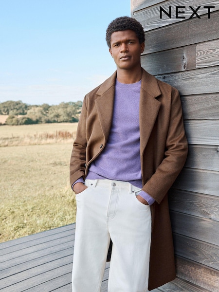 Toffee Brown Soft Touch Relaxed Epsom Wool Overcoat (N96499) | £119