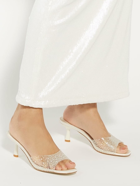 Dune London Cream Moonlit Sea Pearl Bridal Kitten Heel Mules (N96657) | £139