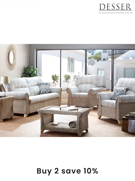 Desser Natural Clifton Natural Rattan Conservatory Glass Top Coffee Table (N96838) | £240