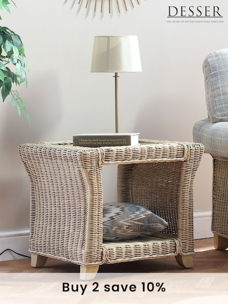 Desser Natural Clifton Natural Rattan Conservatory Glass Top Side Table (N96852) | £225