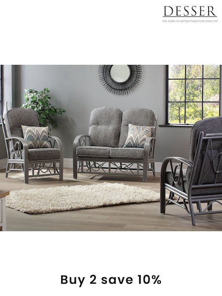 Desser Slate Grey Bali Rattan Indoor Conservatory 2 Seater Suite (N96869) | £1,300