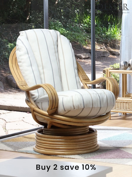 Desser Natural Linen Taupe Vale Light Oak Conservatory 360 Conservatory Swivel Rocking Chair (N96880) | £550