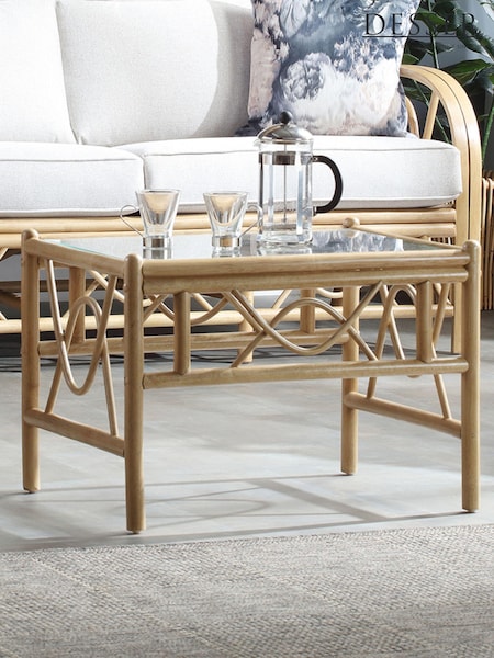 Desser Light Oak Bali Rattan Conservatory Glass Top Coffe Table (N96911) | £140