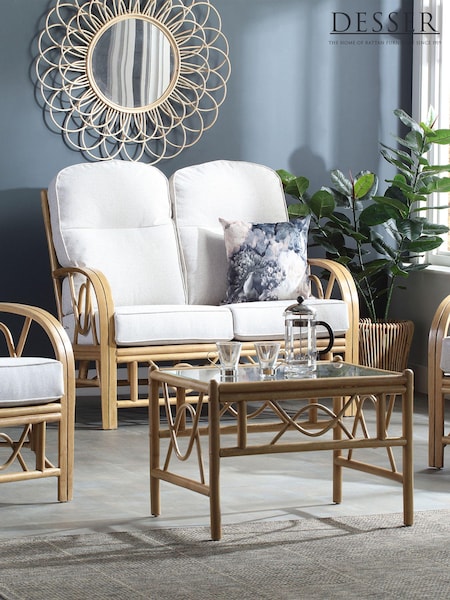 Desser Jasper Beige Cream Bali Light Oak Rattan Conservatory 2 Seater Sofa (N96914) | £610