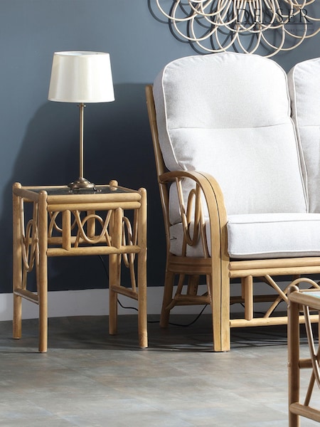 Desser Light Oak Bali Rattan Conservatory Glass Top Lamp Table (N96920) | £120
