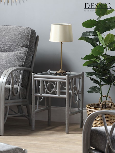 Desser Grey Bali Rattan Conservatory Glass Top Lamp Table (N96935) | £120