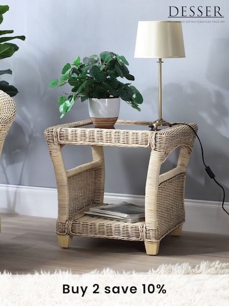 Desser Natural Dijon Rattan Conservatory Glass Top Lamp Table (N96940) | £225