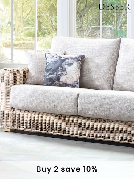 Desser Blush Pink Tweed Burford Natural Rattan Conservatory 3 Seater Sofa (N96944) | £1,120