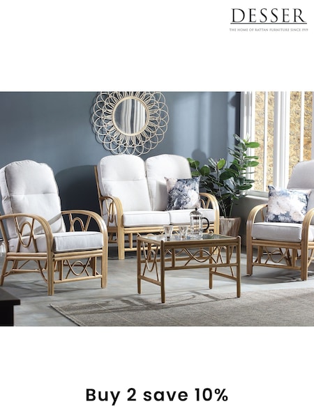 Desser Jasper Beige Cream Bali Light Oak Rattan Conservatory Armchair (N96948) | £380
