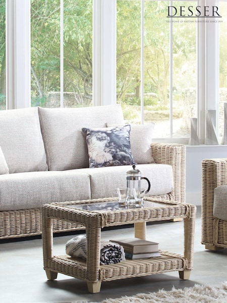 Desser Natural Burford Rattan Conservatory Glass Top Coffee Table (N96961) | £225